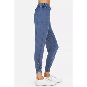 Michael Lauren Women’s Emmanuel Mineral Navy Shirred Rainbow Button Pants M NWT